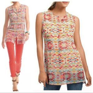 Cabi XS AVERY‎ Tunic Sleeveless Top 760 Sheer Geometric Print Summer